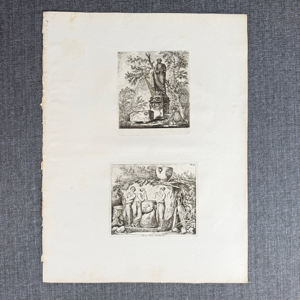 18th C Copperplate Engraving After Hubert Robert Pl. 96 & 97 Laid Paper Antique